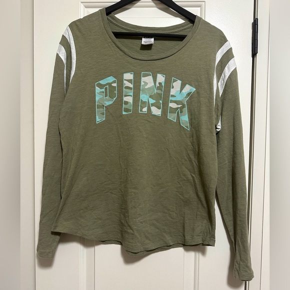 PINK Tops - Victorias Secret PINK Green Camo Army Long Sleeve Football Shirt Size Large